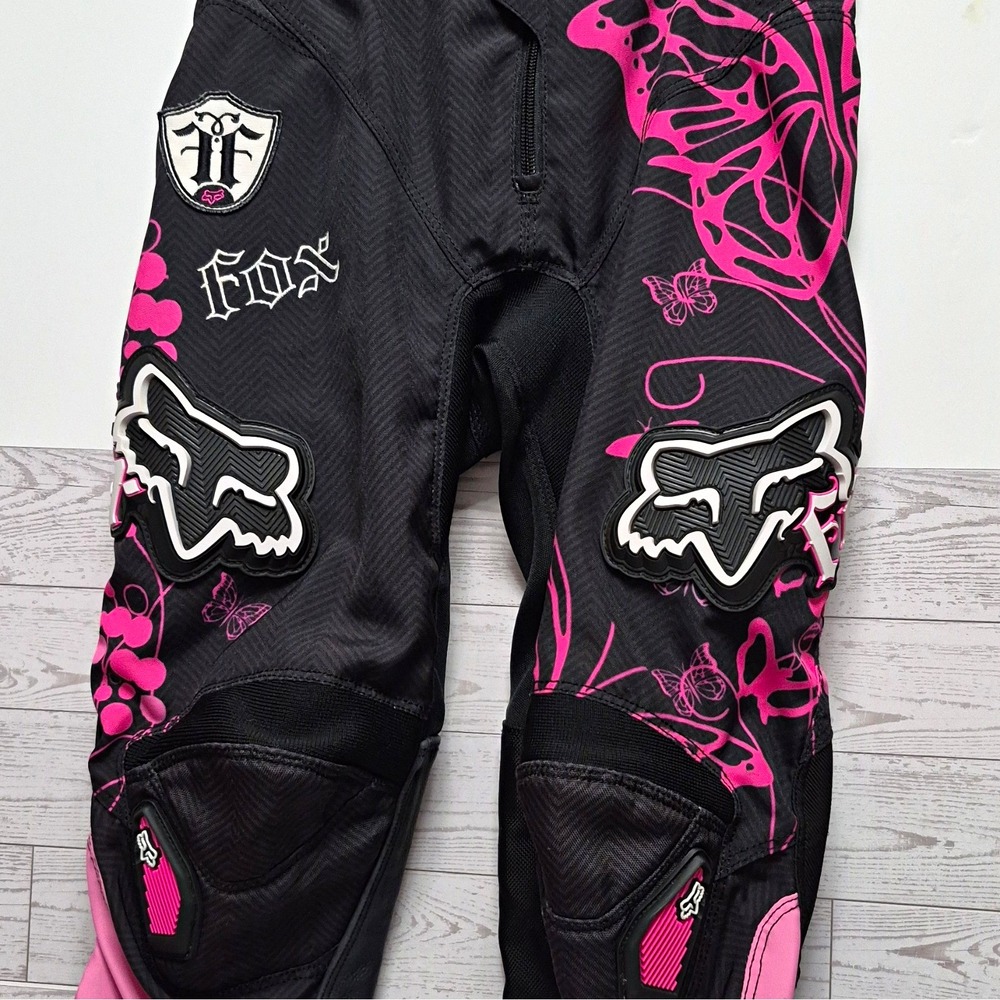 FOX RACING GIRLS Size 10 Pants Butterfly Pink Adjustabl Waist Protector Knee Pad